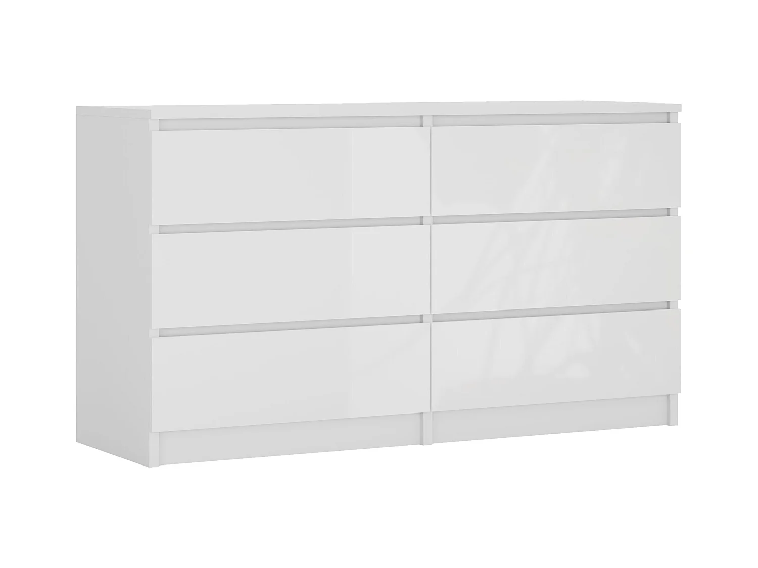 Commode 6 Tiroirs : Blanc Mat / Blanc Brillant, 138 x 39 x 79 cm