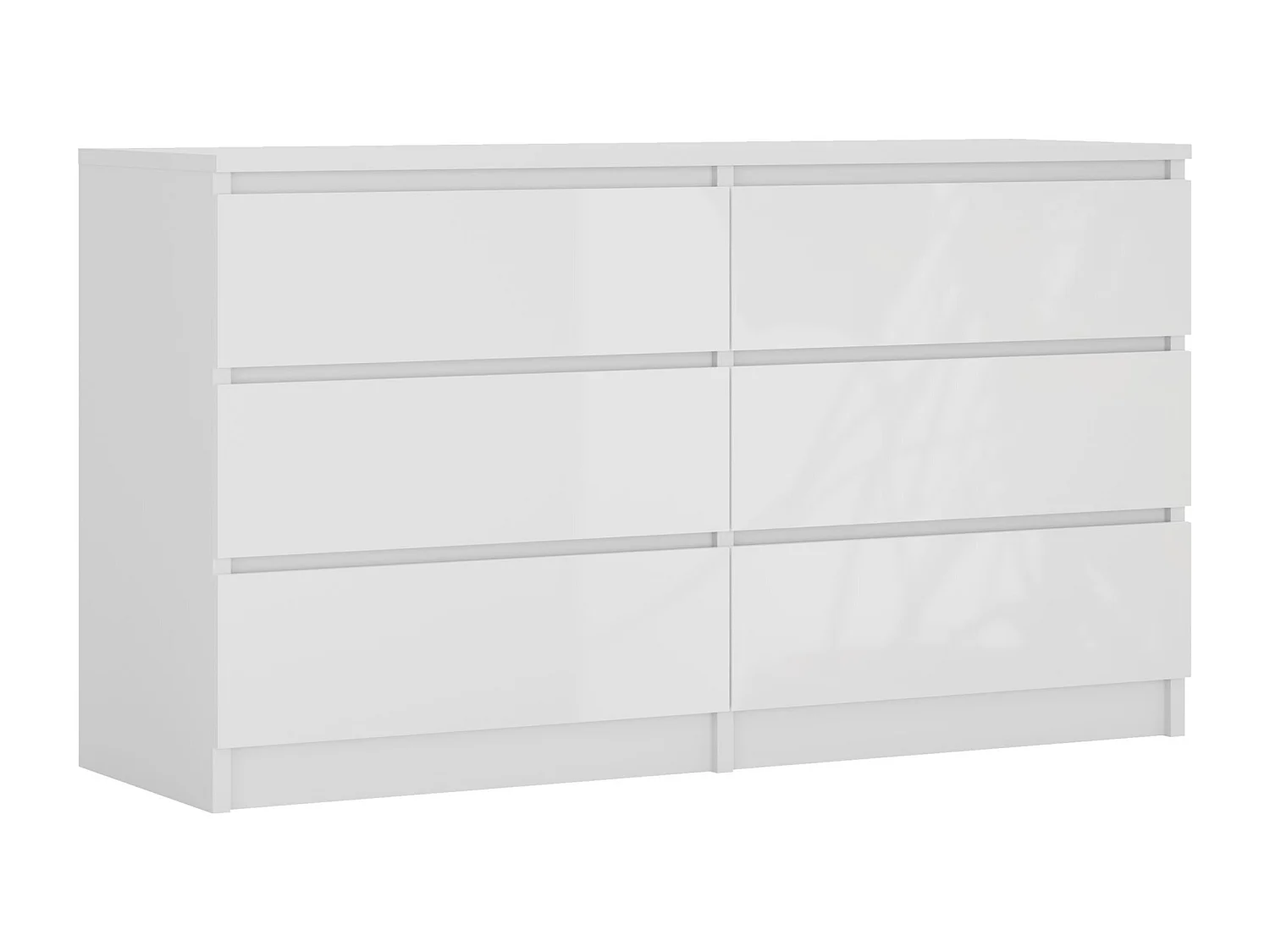 Commode 6 Tiroirs : Blanc Mat / Blanc Brillant, 138 x 39 x 79 cm