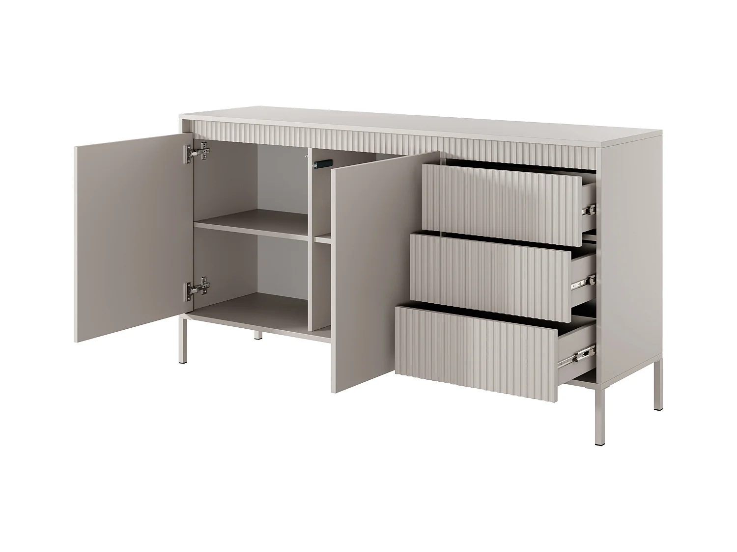 Commode : 3 Tiroirs, 2 Portes, Cachemire, 81,4 X 153,5 X 39,5