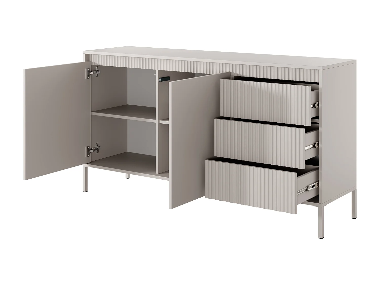 Kommode: 3 Schubladen, 2 Türen, Kaschmir, 81,4 x 153,5 x 39,5