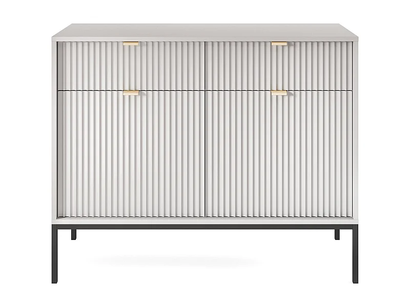 Kommode: 2 Schubladen, 2 Türen, Grau, Schwarz, 104 x 83 x 39 cm, goldene Griffe