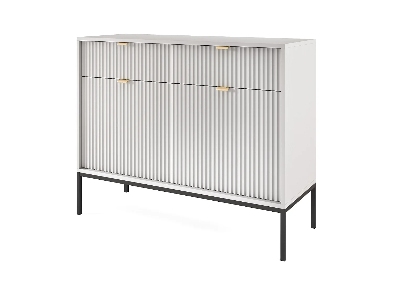 Ladekast: 2 lades, 2 deuren, grijs, zwart, 104 x 83 x 39 cm, gouden handgrepen