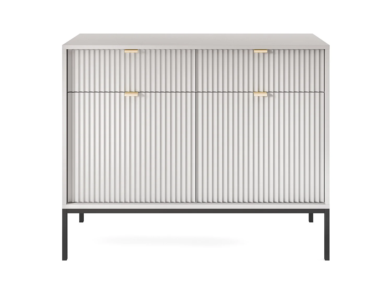 Commode : 2 Tiroirs, 2 Portes, Gris, Noir, 104 x 83 x 39 cm, poignées dorées