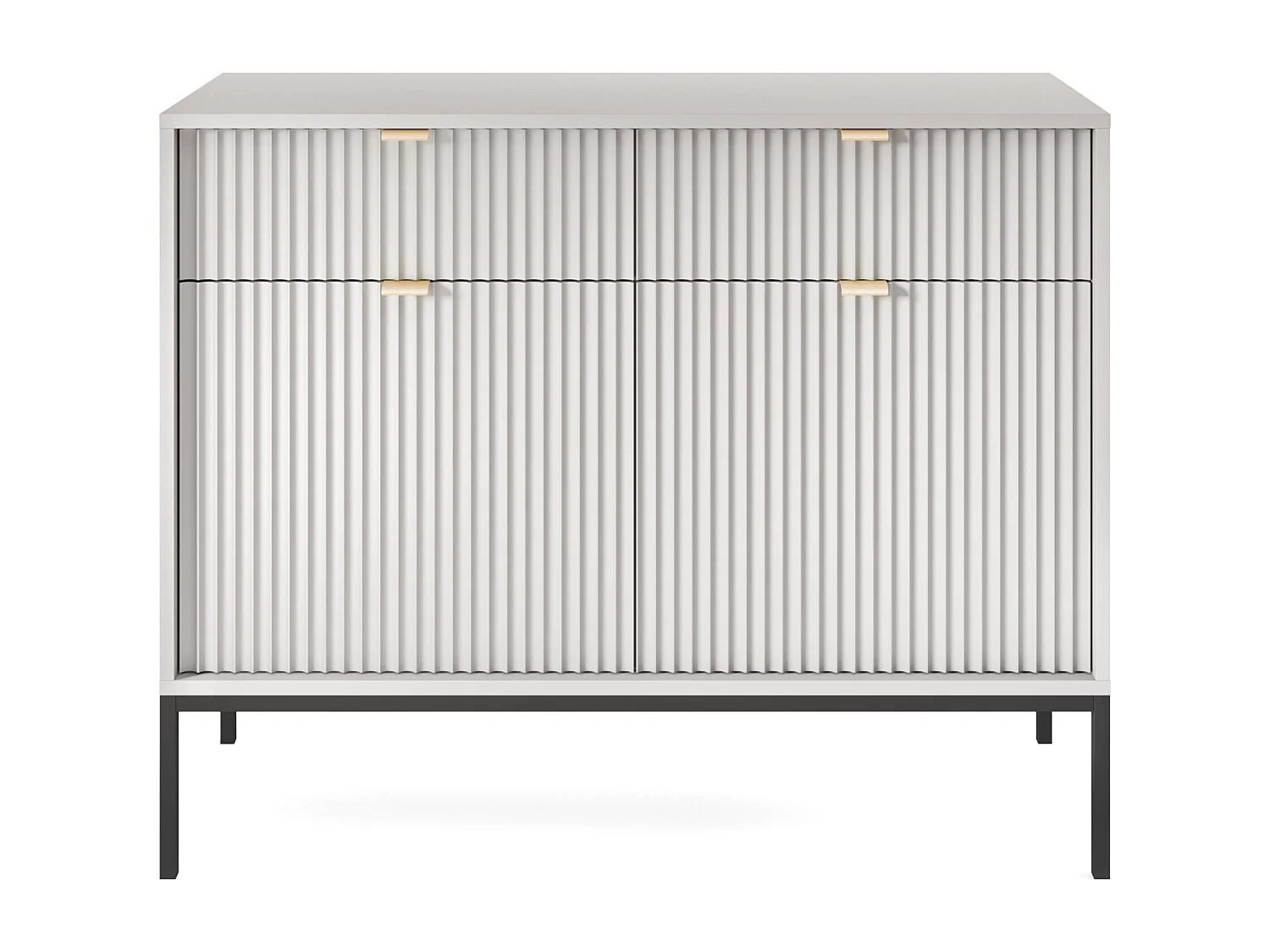 Commode : 2 Tiroirs, 2 Portes, Gris, Noir, 104 x 83 x 39 cm, poignées dorées