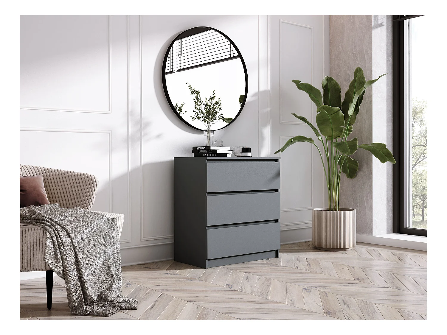 Commode 3 Tiroirs : Anthracite, 70 x 39 x 79 cm