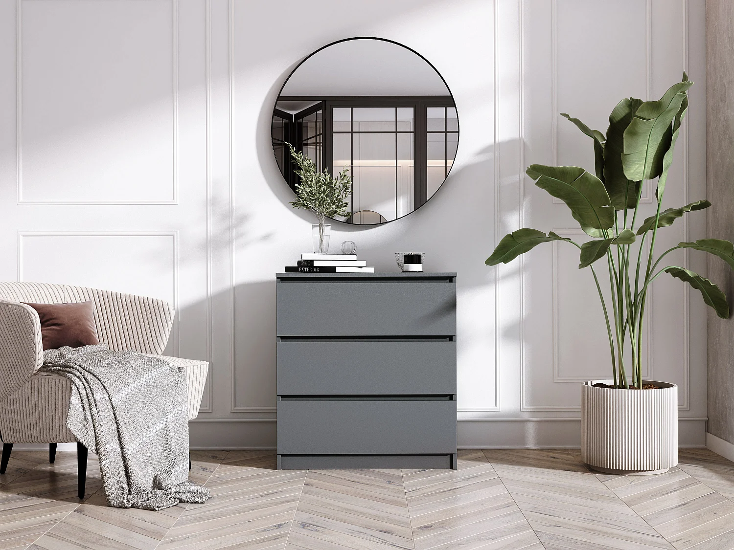 Commode 3 Tiroirs : Anthracite, 70 x 39 x 79 cm