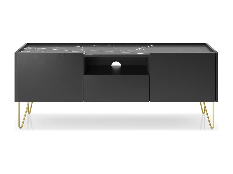 Szafka RTV: czarny grafit / czarny marmur, 144 x 55 x 37 cm