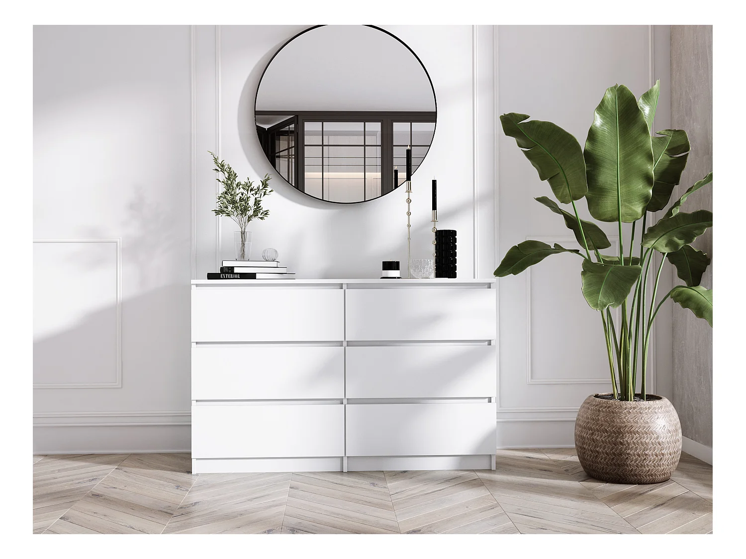 Komoda z 6 szufladami: biała matowa, 138 x 39 x 79 cm