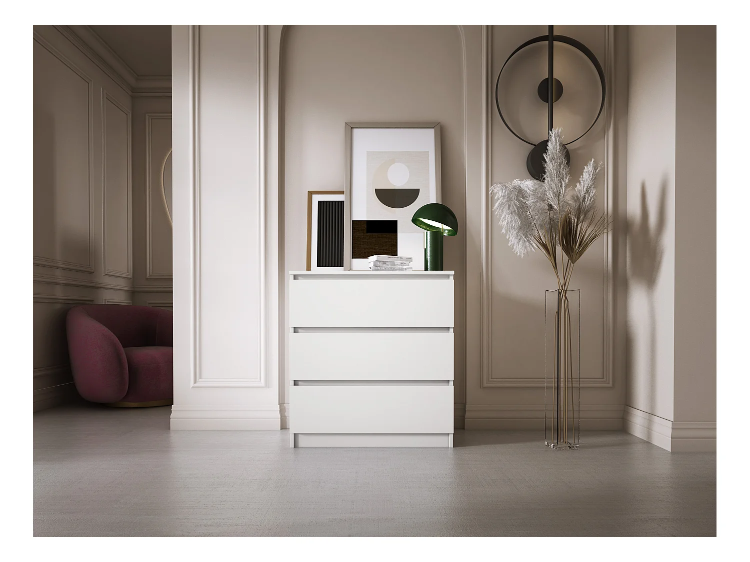 Ladekast met 3 laden: mat wit, 70 x 39 x 79 cm