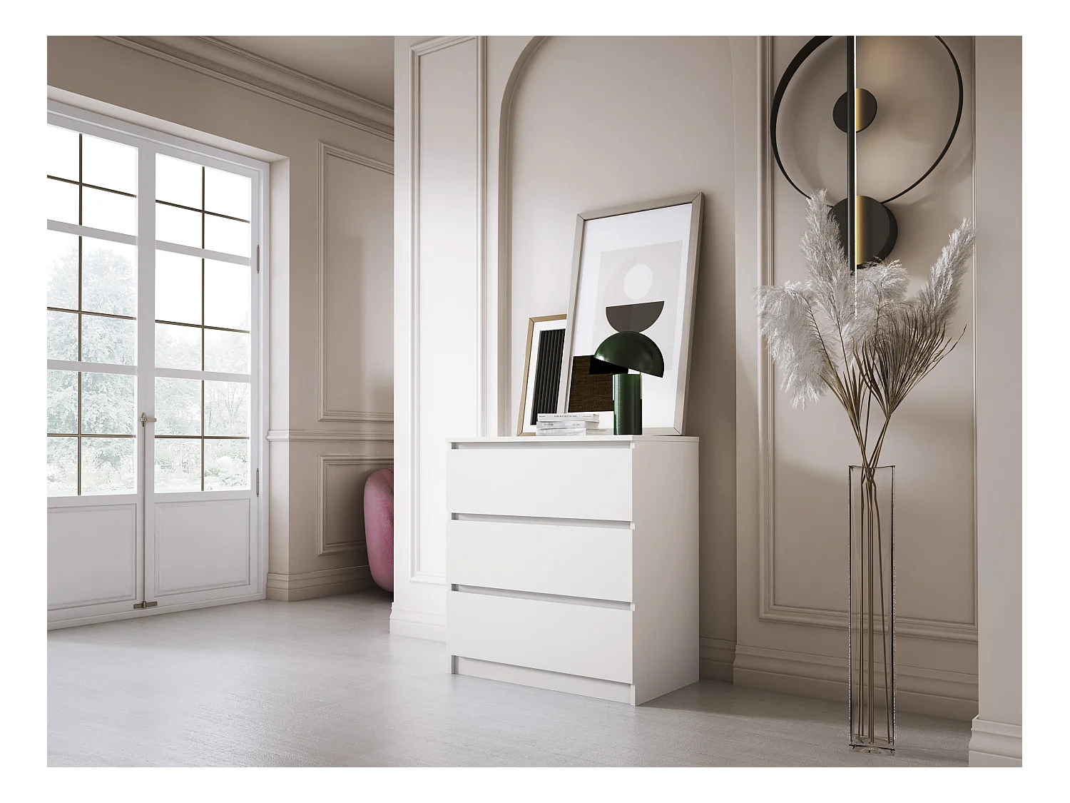 Commode 3 Tiroirs : Blanc Mat, 70 x 39 x 79 cm