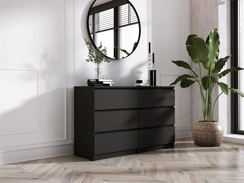 Commode 6 Tiroirs : Noir Mat, 138 x 39 x 79 cm