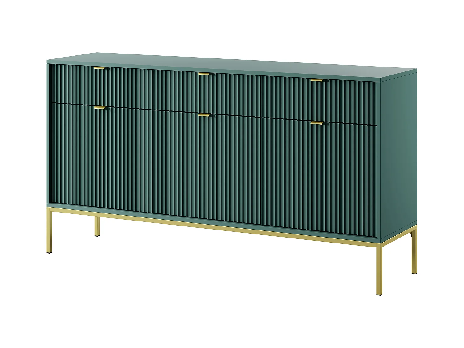 Commode : 3 Tiroirs, 3 Portes, labrador, or, 154 x 83 x 39 cm, poignées dorées