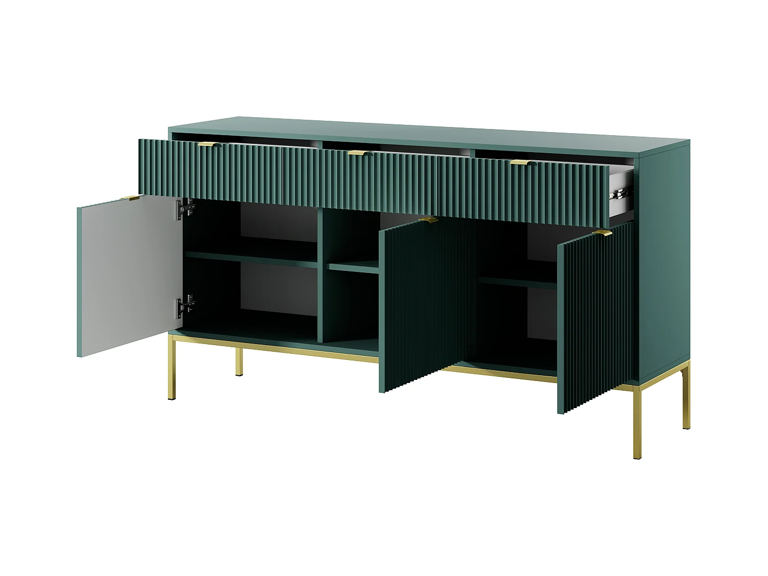 Commode : 3 Tiroirs, 3 Portes, labrador, or, 154 x 83 x 39 cm, poignées dorées