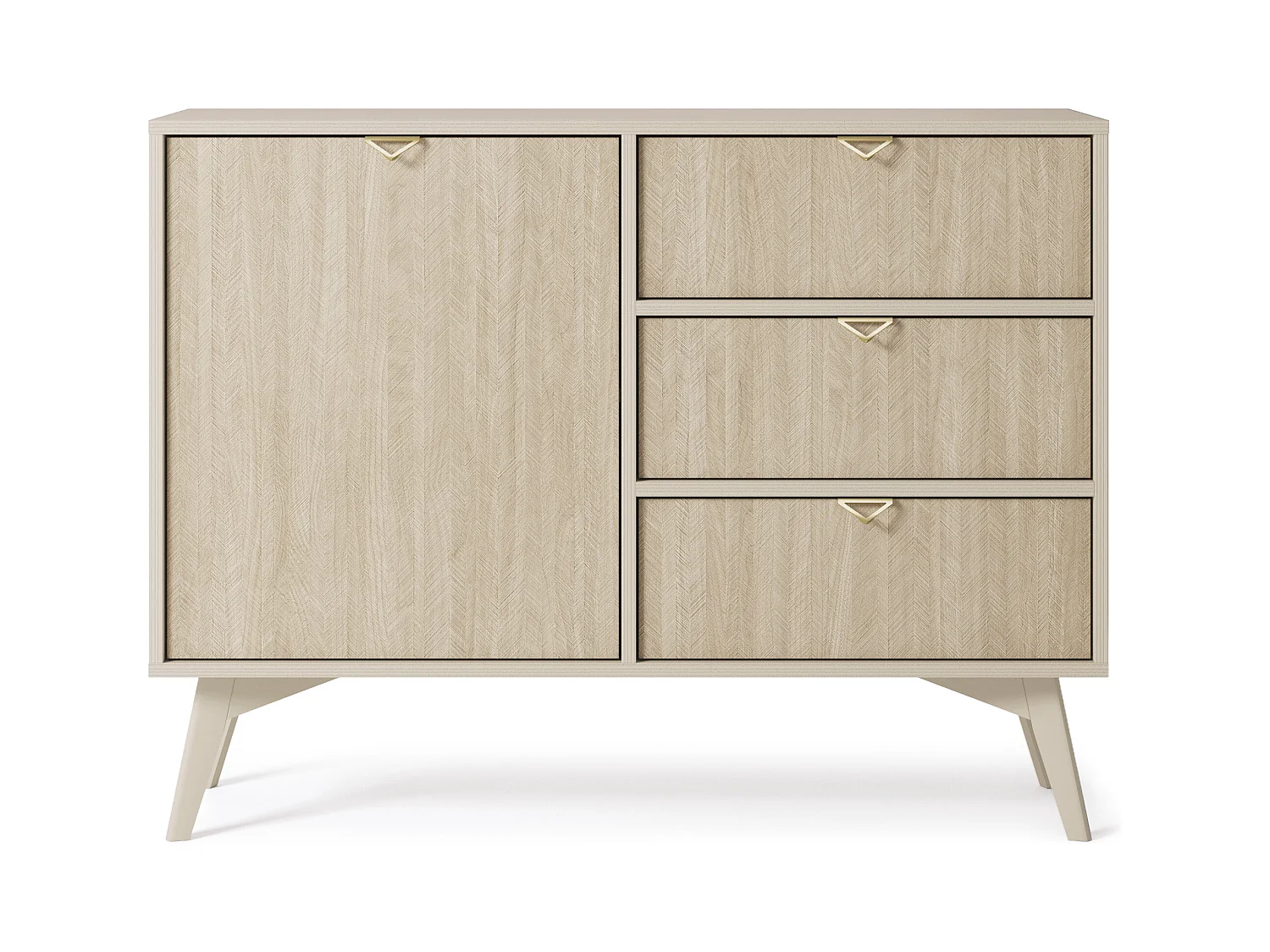 Commode : Beige Sable / Chevrons scandi, Pieds Bois, 106 x 80 x 38cm