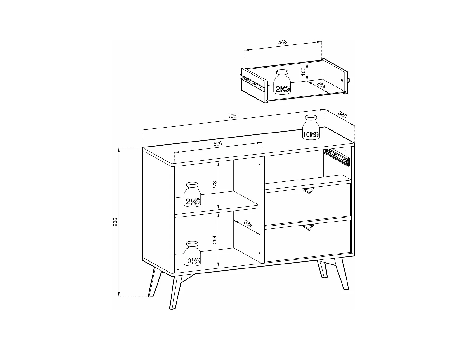 Commode : Beige Sable / Chevrons scandi, Pieds Bois, 106 x 80 x 38cm