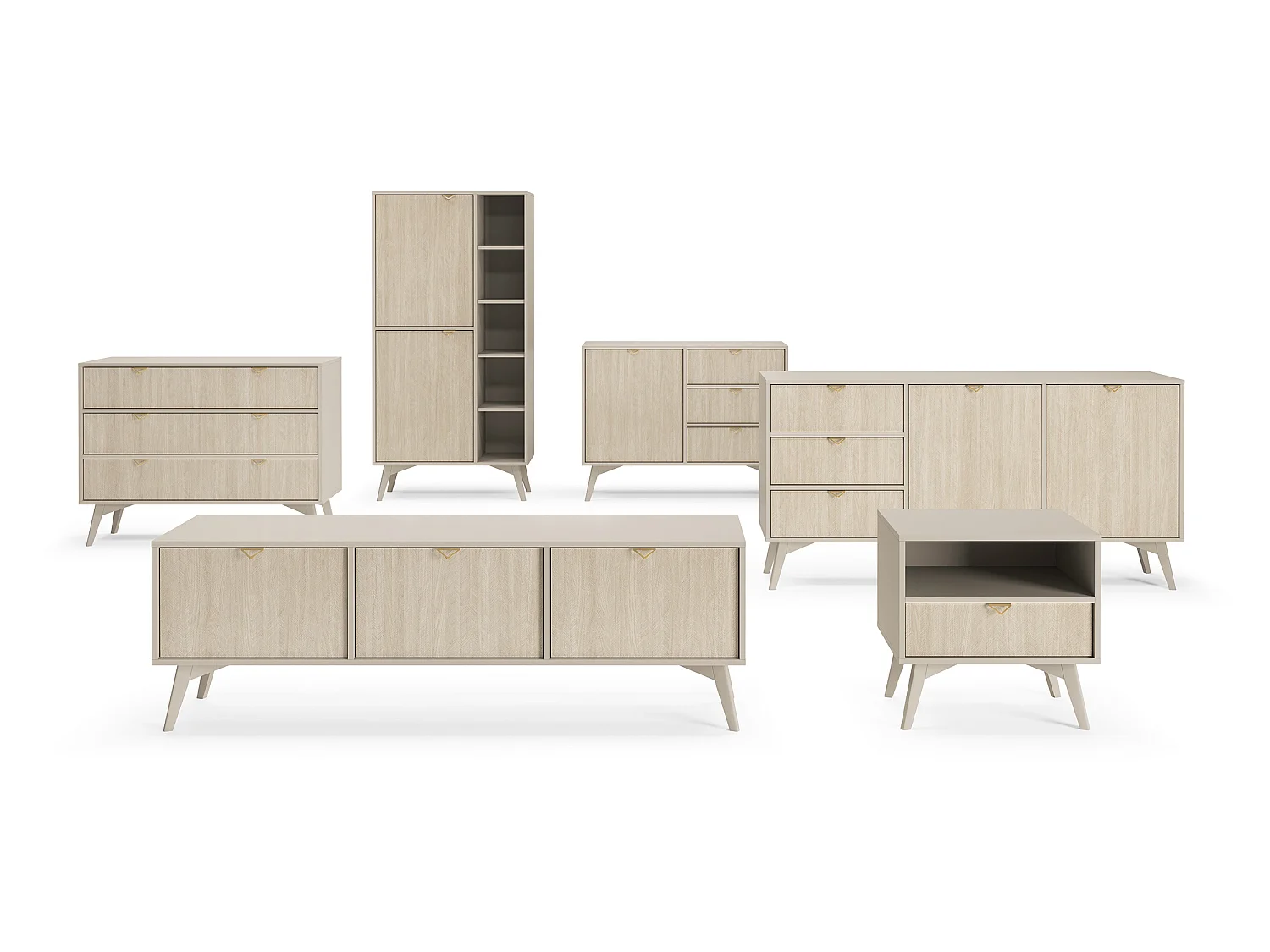 Kommode: sandbeige / skandinavisk sildebensmønster, træben, 106 x 80 x 38 cm