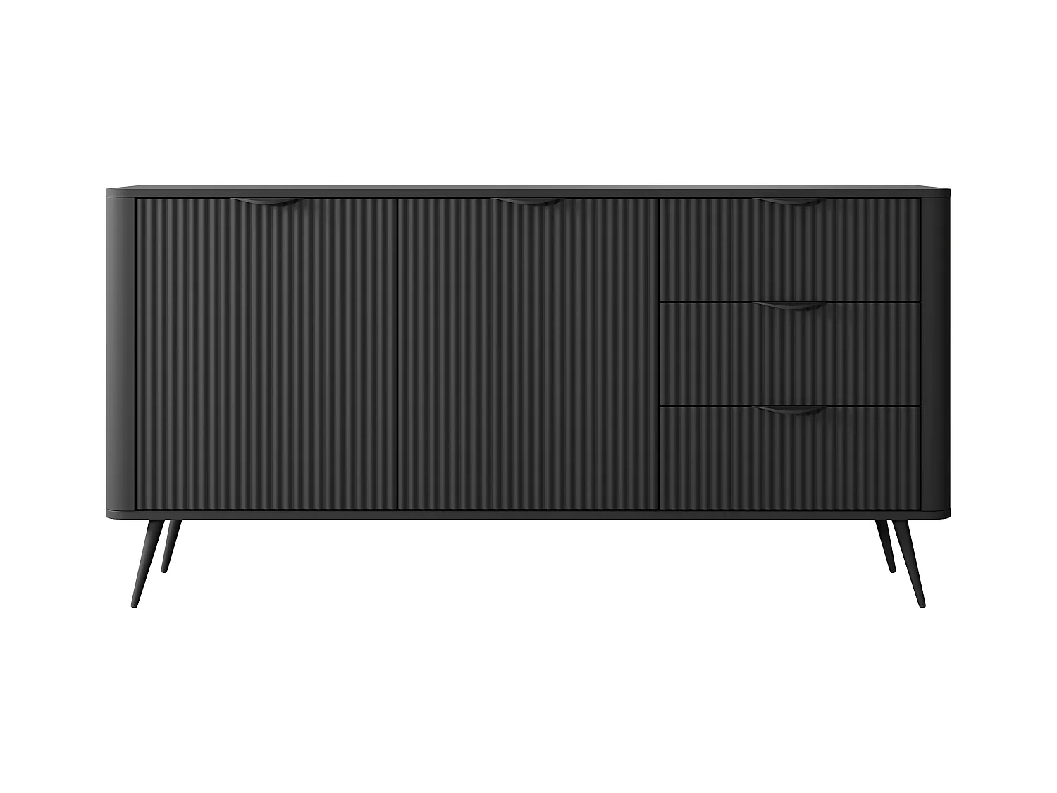 Commode : 3 Tiroirs, 2 Portes, Noir, 163,2 X 81,2 X 38cm