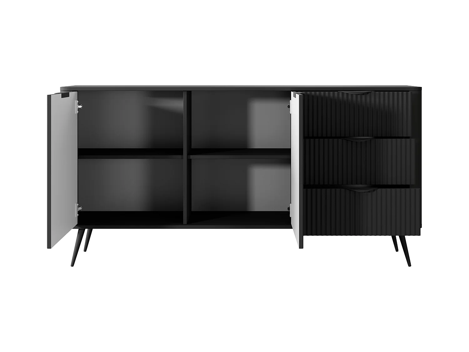 Commode : 3 Tiroirs, 2 Portes, Noir, 163,2 X 81,2 X 38cm