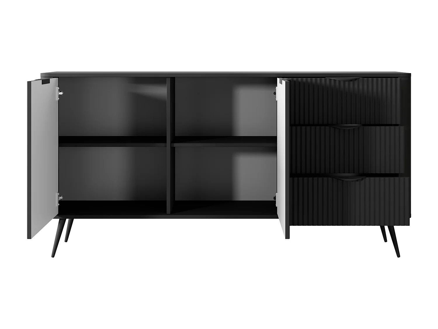 Commode : 3 Tiroirs, 2 Portes, Noir, 163,2 X 81,2 X 38cm