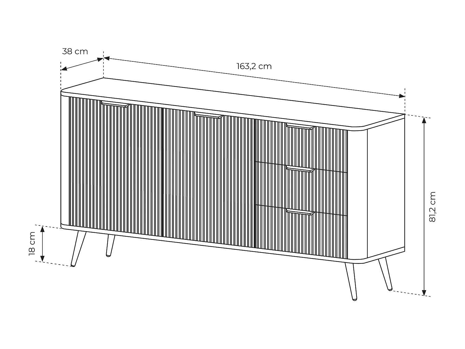 Commode : 3 Tiroirs, 2 Portes, Noir, 163,2 X 81,2 X 38cm