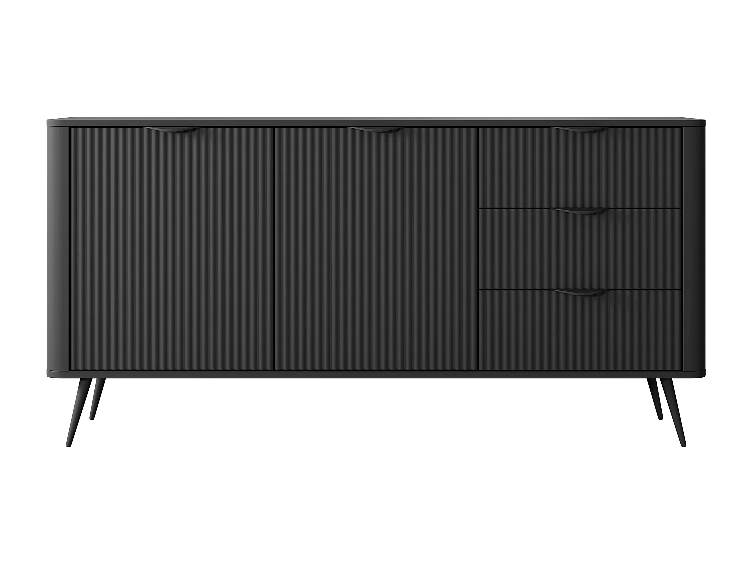 Kommode: 3 Schubladen, 2 Türen, schwarz, 163,2 x 38 x 81,2 cm