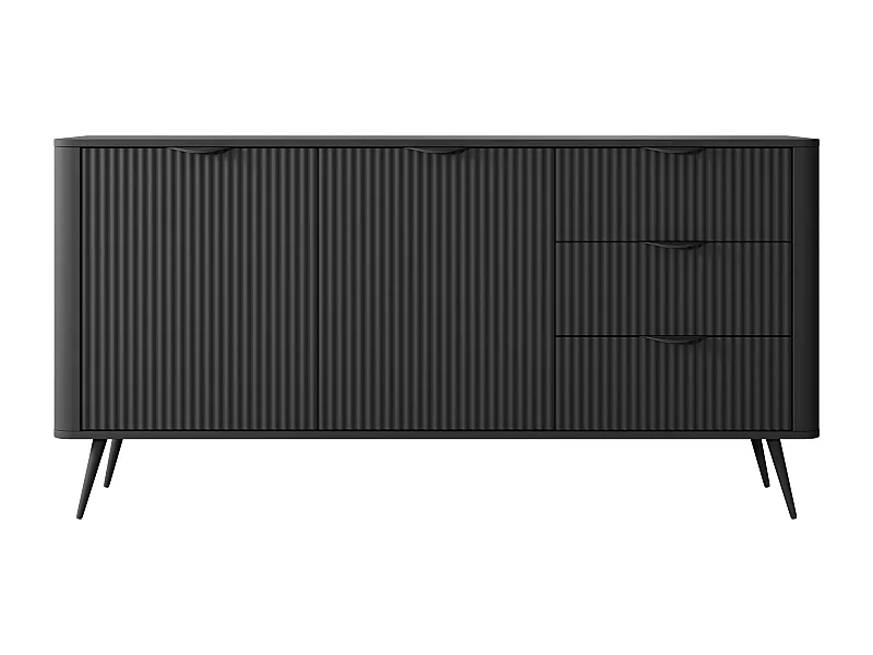 Commode : 3 Tiroirs, 2 Portes, Noir, 163,2 X 81,2 X 38cm