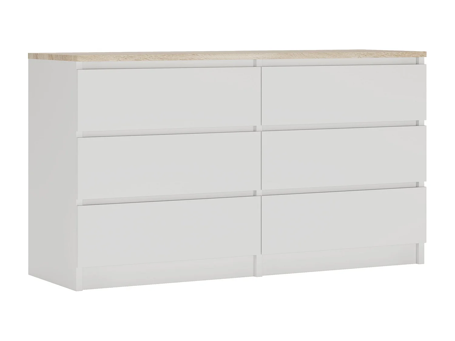 Commode 6 Tiroirs : Blanc Mat / Chêne Sonoma Top, 138 x 39 x 79 cm