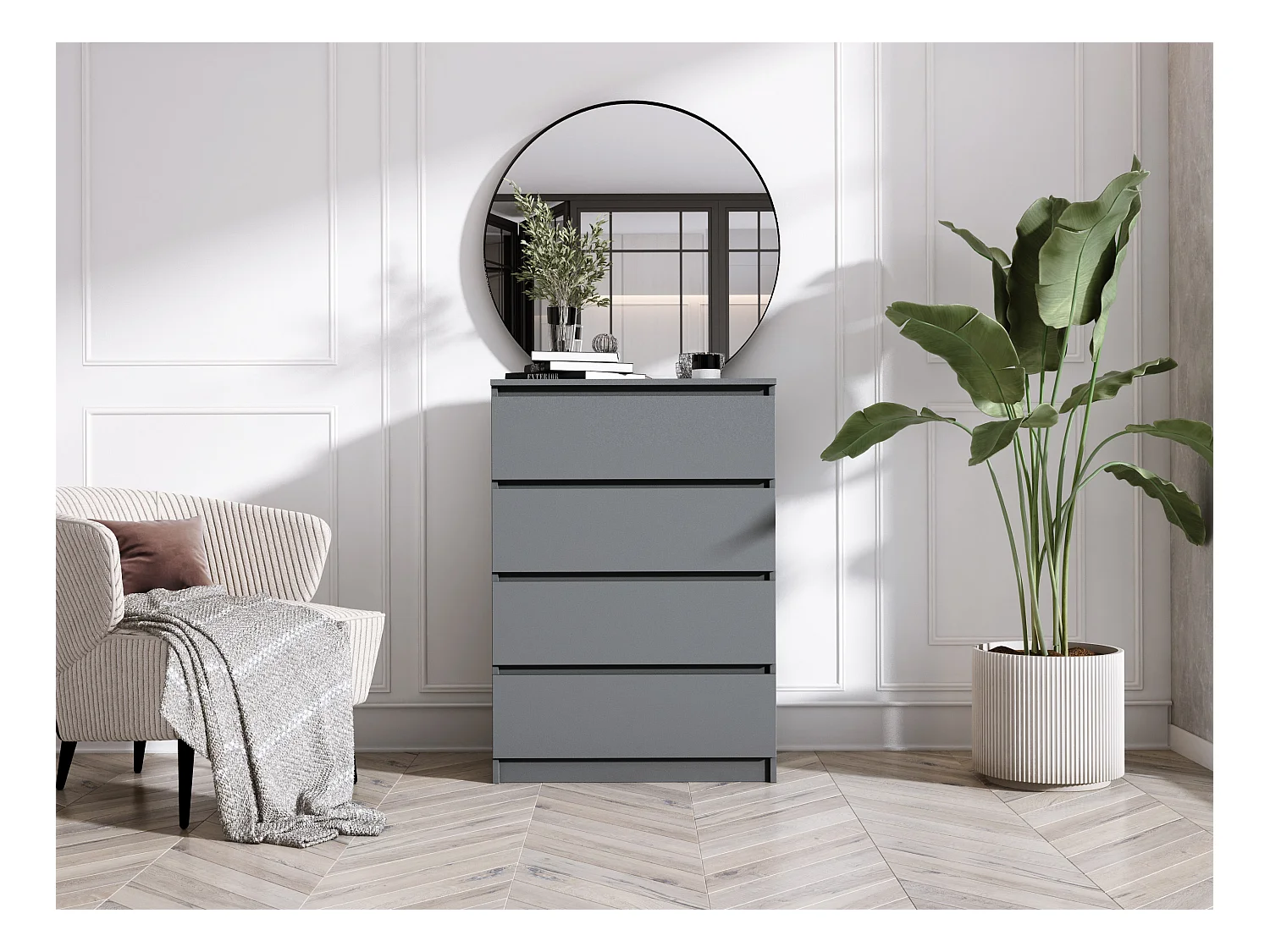 Kommode mit 4 Schubladen, Anthrazit, 70 x 39 x 101 cm