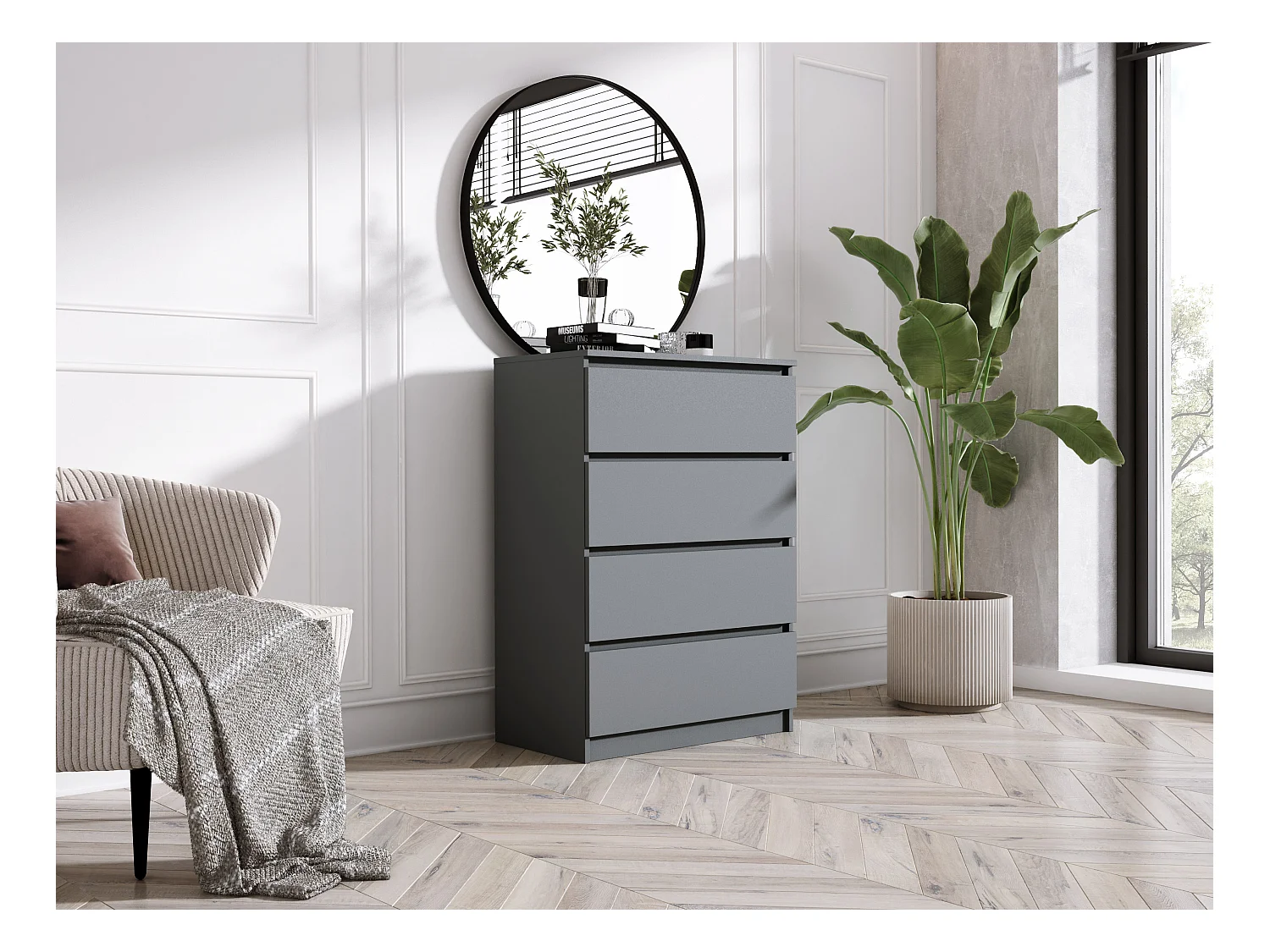 Commode 4 tiroirs, Anthracite, 70 x 39 x 101 cm