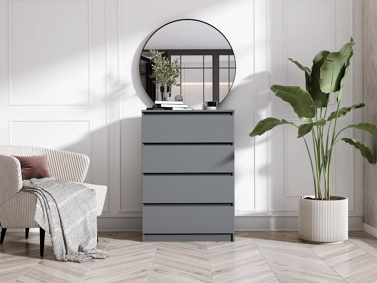 Commode 4 tiroirs, Anthracite, 70 x 39 x 101 cm