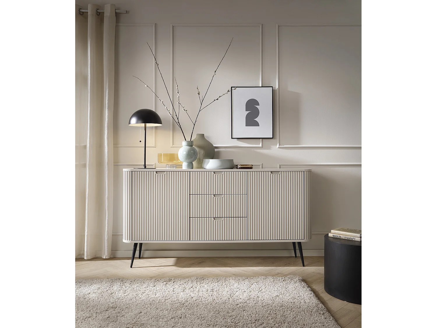 Commode Cachemire, pieds: Noir, 168 x 87 x 39 cm