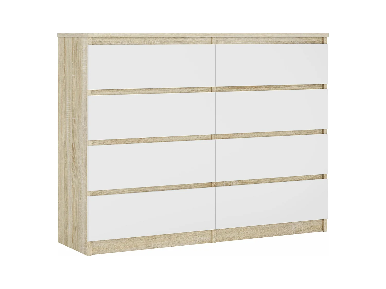 Komoda z 8 szufladami: Dąb Sonoma / Biały Mat, 120 x 101 x 39 cm