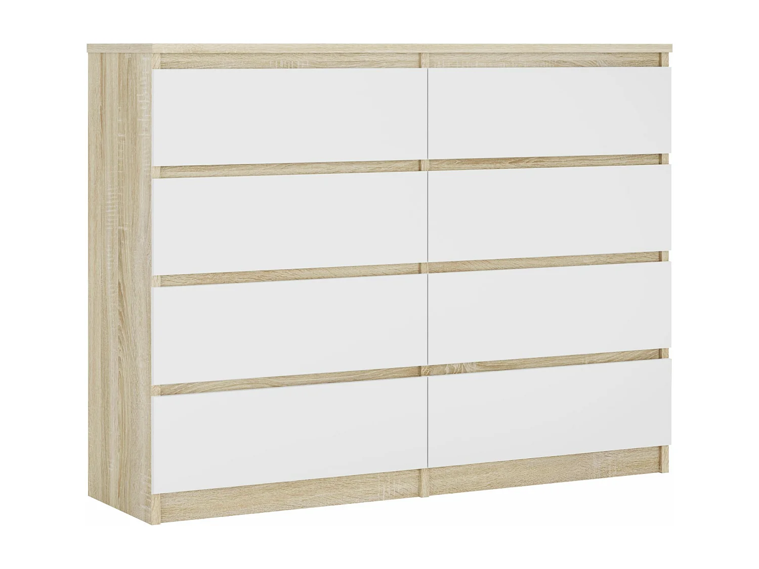 Commode 8 tiroirs : Chêne Sonoma / Blanc Mat, 120 x 101 x 39 cm