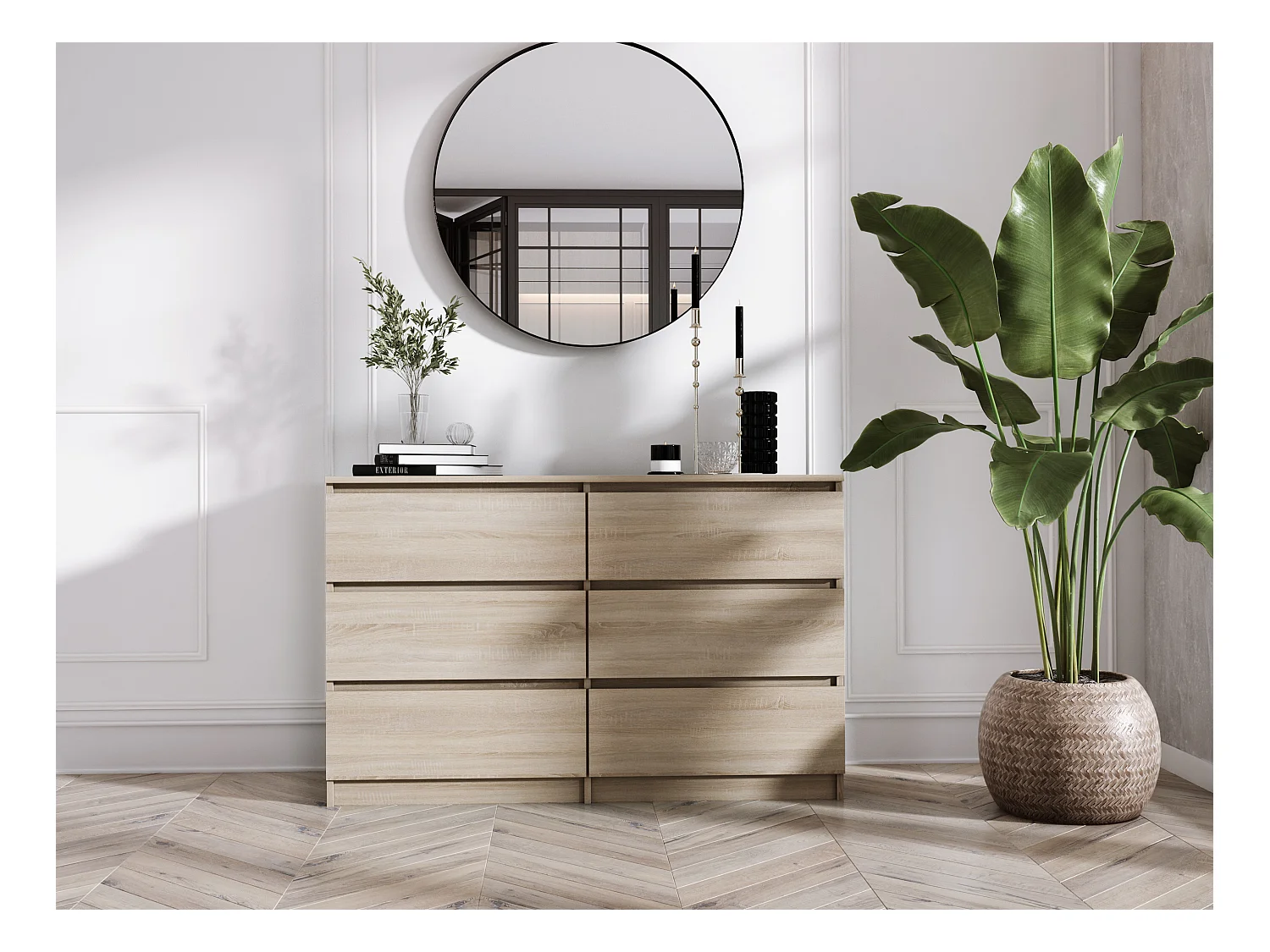 Ladekast met 6 laden: Sonoma eiken, 138 x 39 x 79 cm