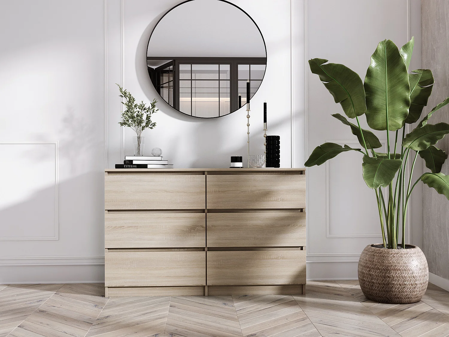 Commode 6 Tiroirs : Chêne Sonoma, 138 x 39 x 79 cm