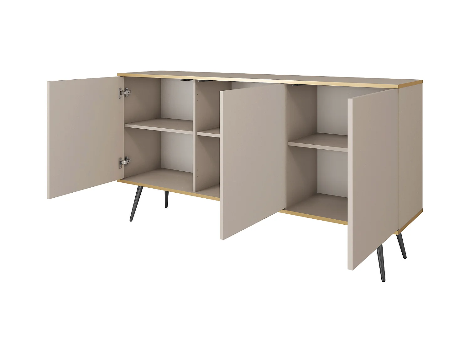 Kommode: Beige, schwarze Beine, 160 x 85 x 39 cm