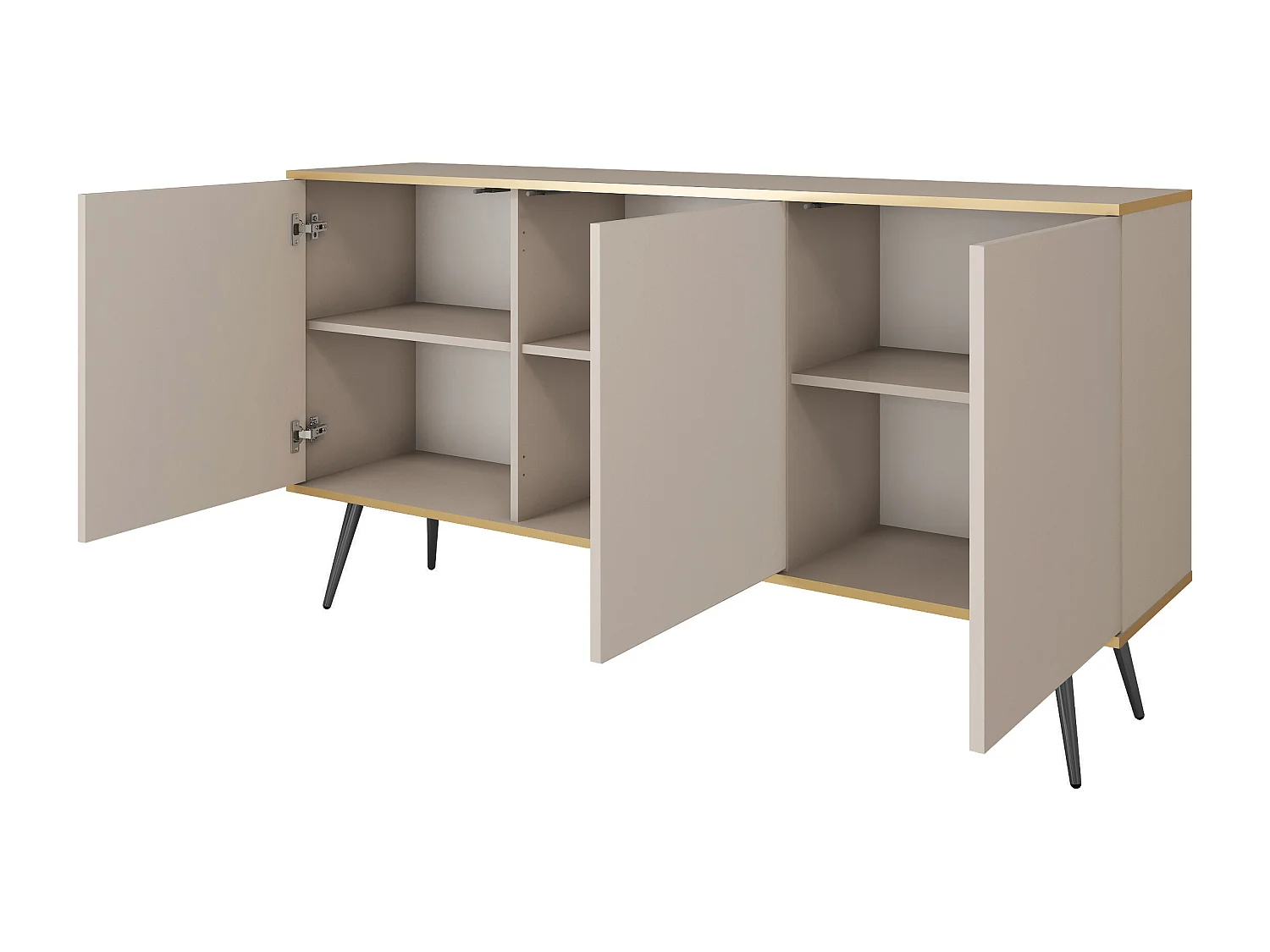 Buffet : Beige, pieds noirs, 160 x 39 x 85 cm