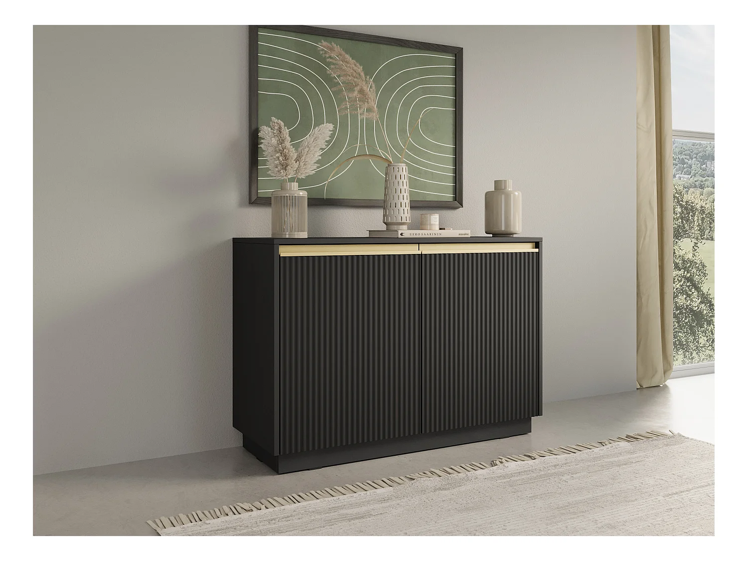 Kommode: 2 Türen, 4 Einlegeböden, Graphitschwarz, 103,5 x 71,4 x 39 cm