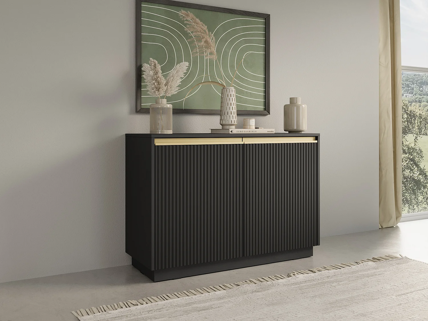 Komoda: Grafitová čierna, 103,5 x 71,4 x 39 cm