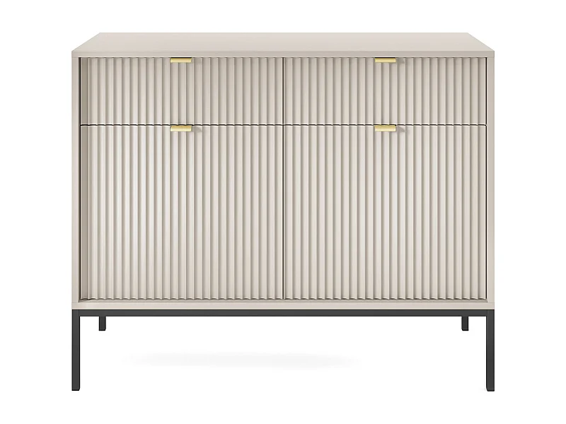 Kommode: 2 Schubladen, 2 Türen, Kaschmir, Schwarz, 104 x 83 x 39 cm, goldene Griffe