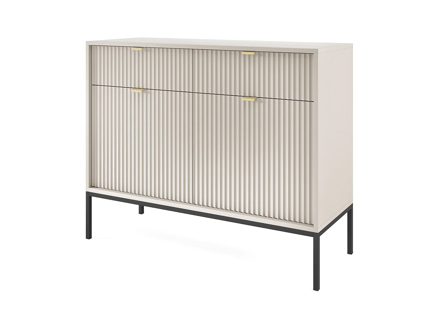 Ladekast: 2 lades, 2 deuren, kasjmier, zwart, 104 x 83 x 39 cm, gouden handgrepen