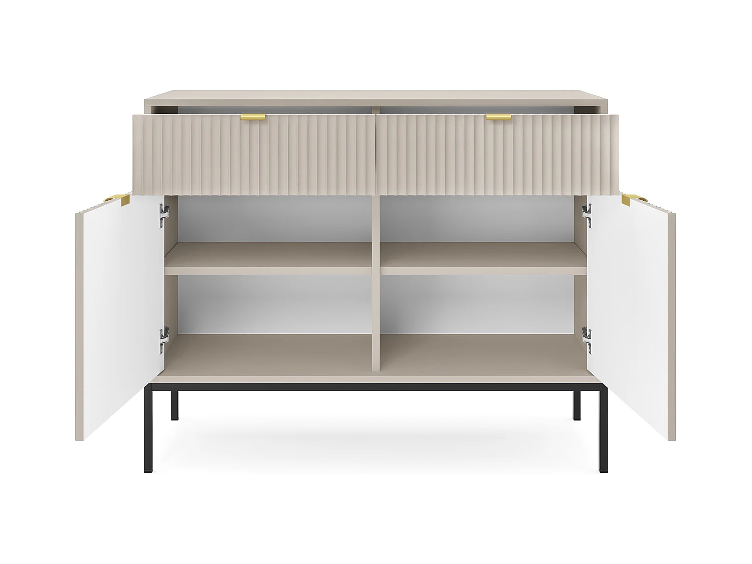 Ladekast: 2 lades, 2 deuren, kasjmier, zwart, 104 x 83 x 39 cm, gouden handgrepen