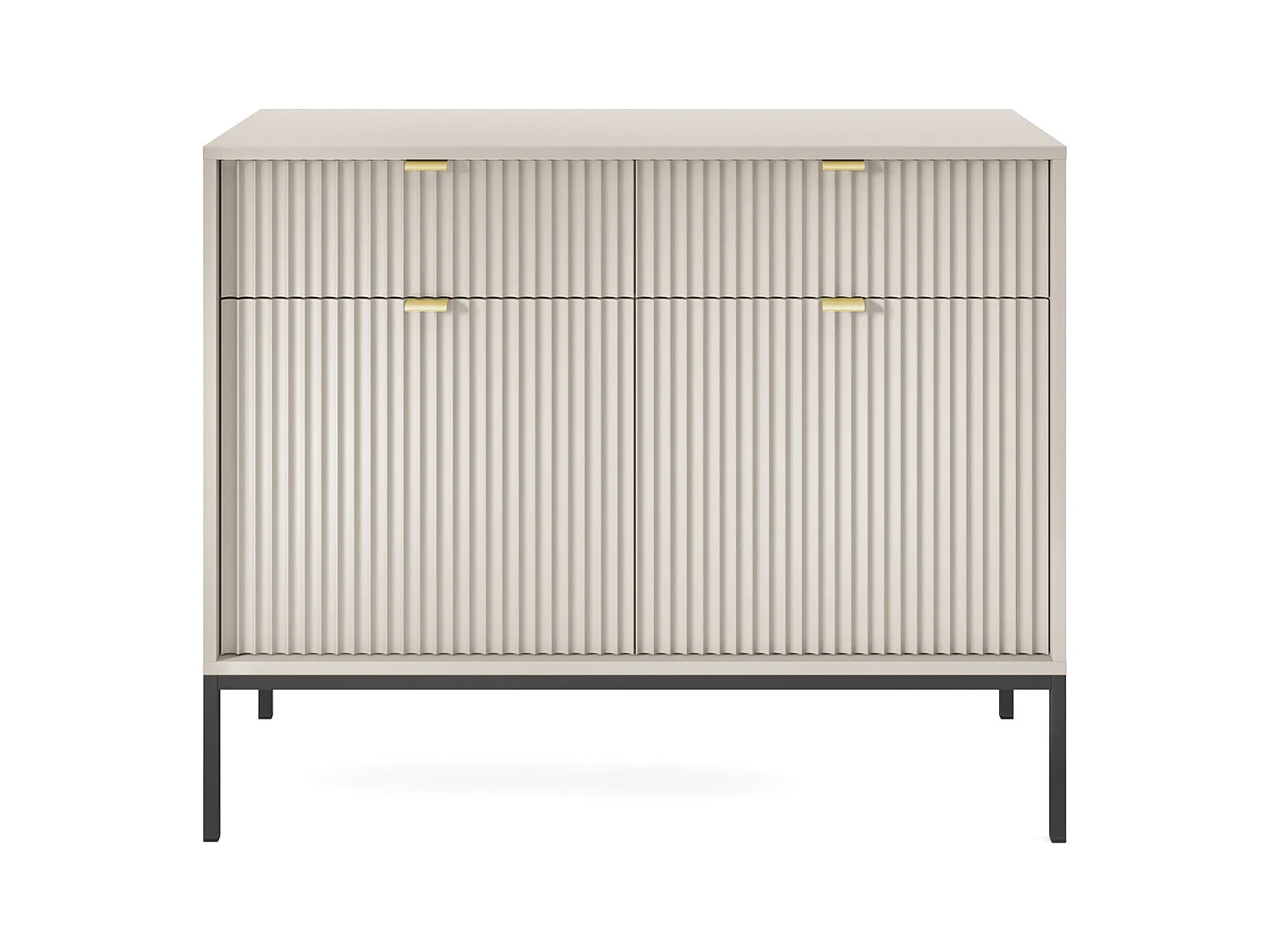 Commode : 2 Tiroirs, 2 Portes, Cachemire, Noir, 104 x 83 x 39 cm, poignées dorées
