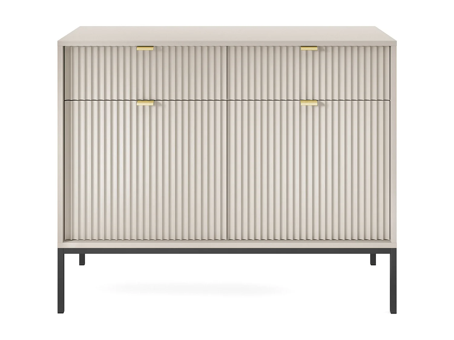 Commode : 2 Tiroirs, 2 Portes, Cachemire, Noir, 104 x 83 x 39 cm, poignées dorées