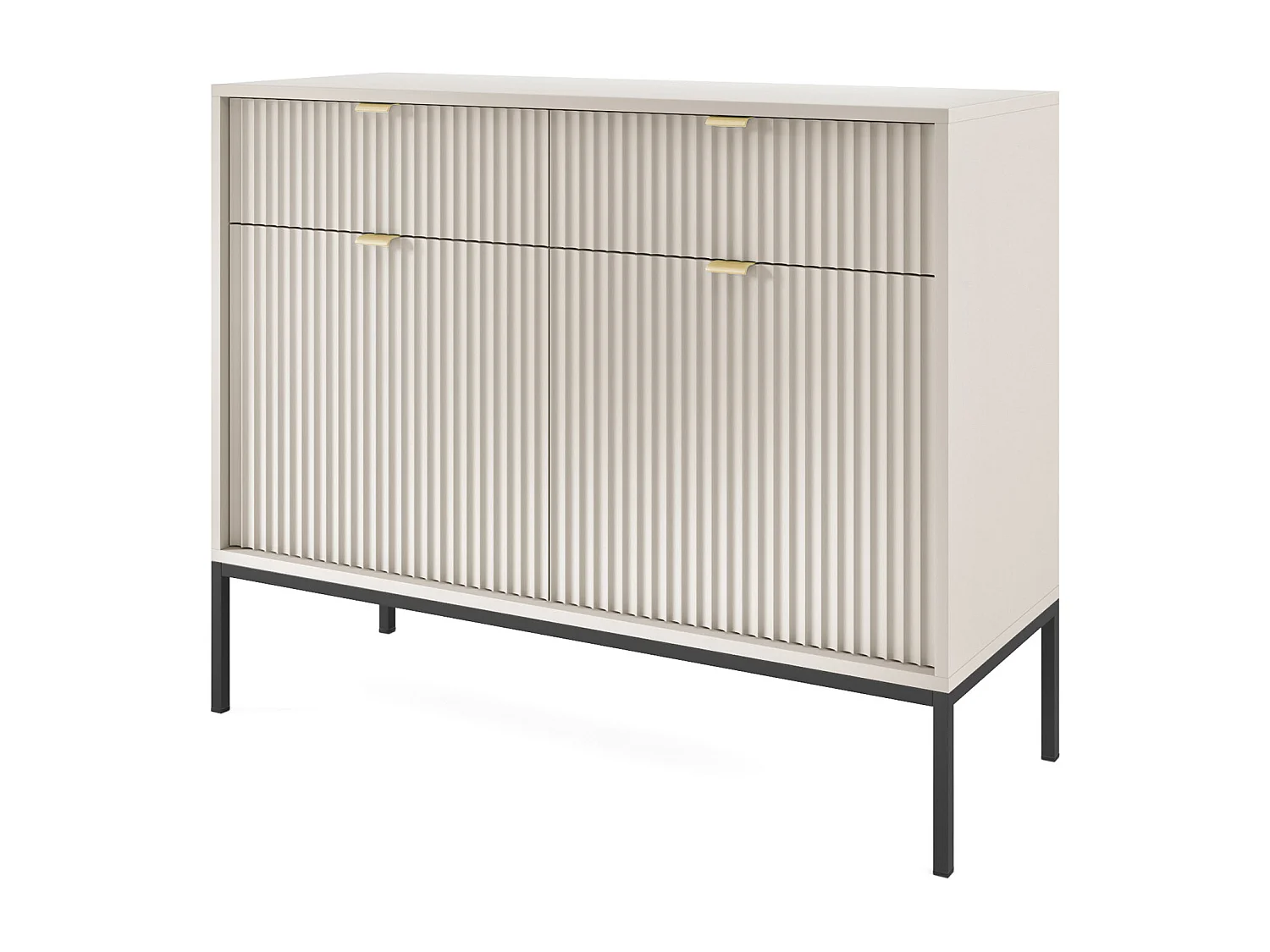 Commode : 2 Tiroirs, 2 Portes, Cachemire, Noir, 104 x 83 x 39 cm, poignées dorées