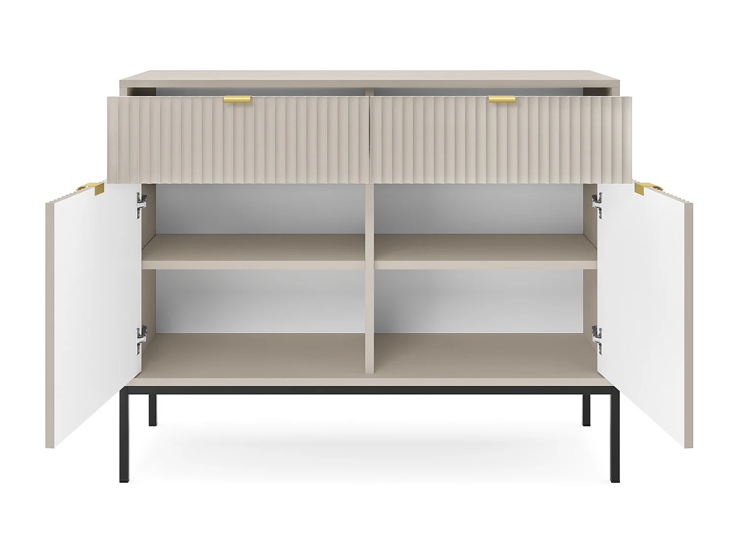 Commode : 2 Tiroirs, 2 Portes, Cachemire, Noir, 104 x 83 x 39 cm, poignées dorées