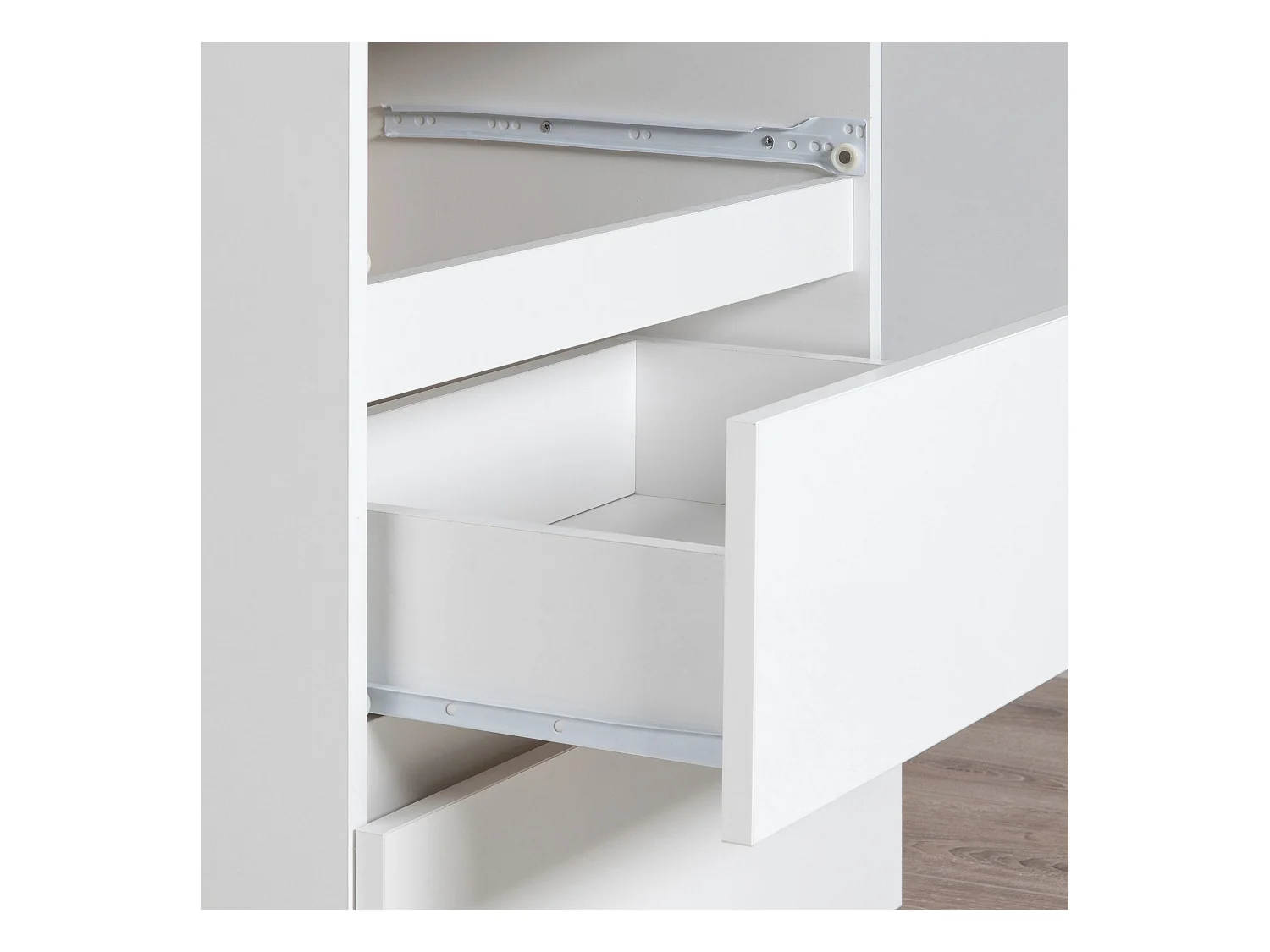 Commode : 3 tiroirs, 2 portes, 4 étagères, blanc, 120 x 77 x 40cm