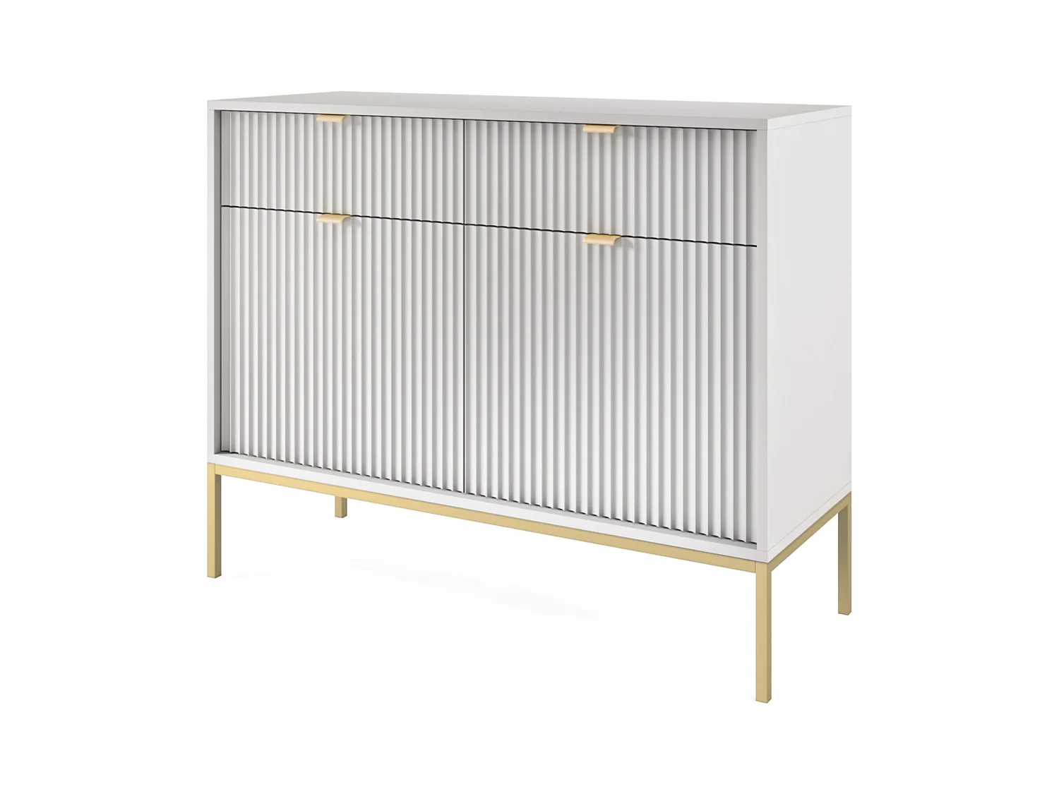 Komoda: 2 szuflady, 2 drzwi, szary, złoty, 104 x 83 x 39 cm, złote uchwyty