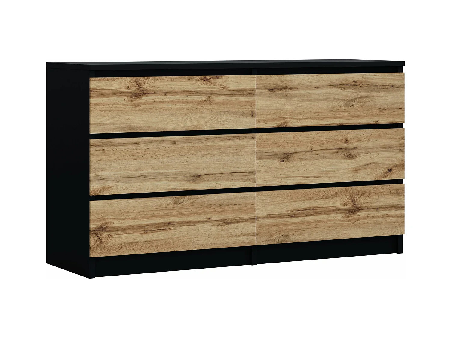 Kommode mit 6 Schubladen: Mattschwarz / Wotan-Eiche, 138 x 39 x 79 cm