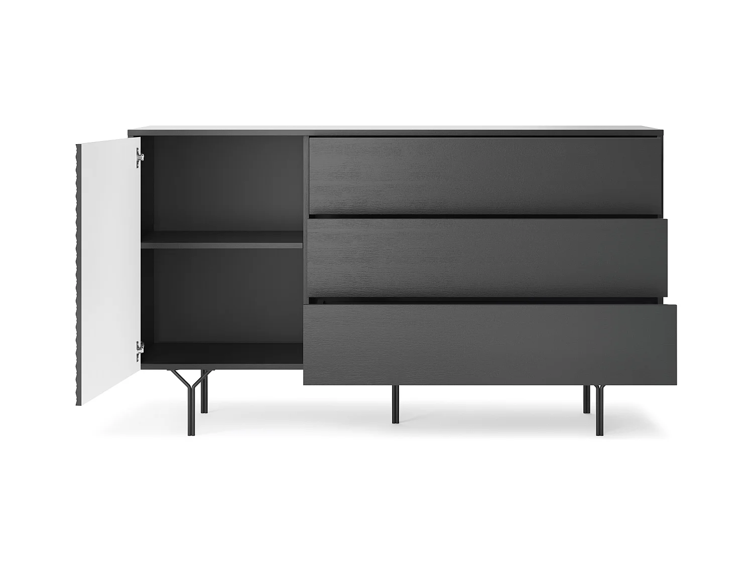 Kommode: 3 Schubladen, 1 Tür, 2 Einlegeböden, Graphitschwarz, 144 x 83 x 38 cm